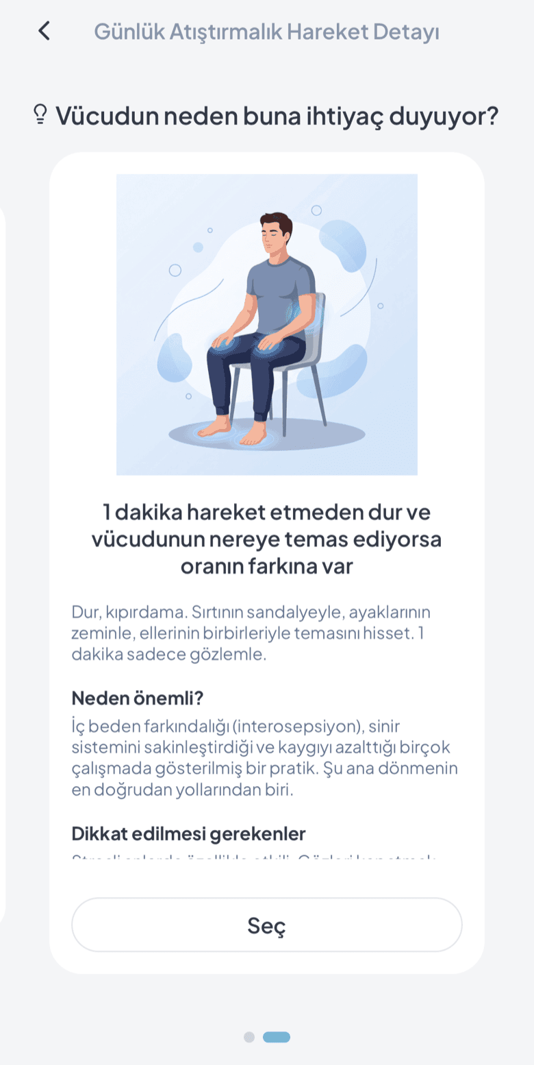 Fasya'daki Hareket Atıştırmalığı detayı: bir dakika kıpırdamadan durup bedeninin nereye temas ettiğini fark etmek